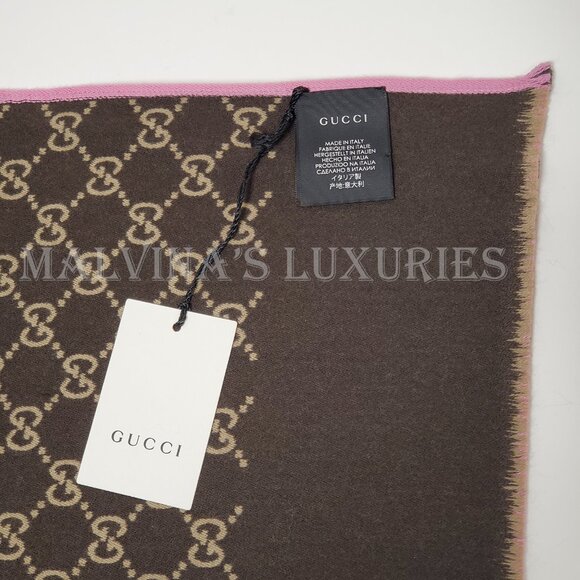 GUCCI SCARF REVERSIBLE PINK GG MONOGRAM LOGO WOOL SILK 71" - Picture 12 of 16